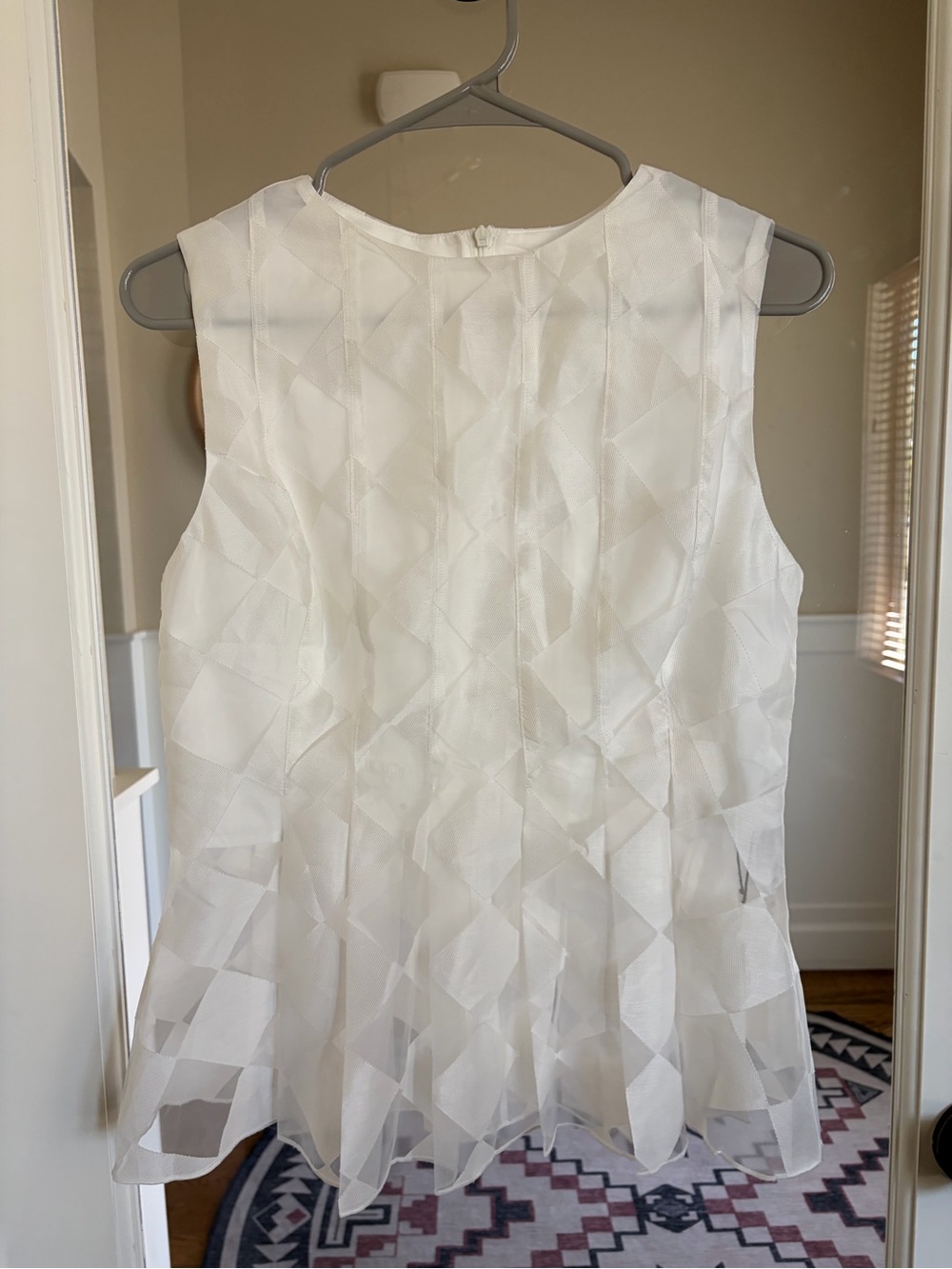 Commense White Sheer Geometric Overlay Sleeveless Top
